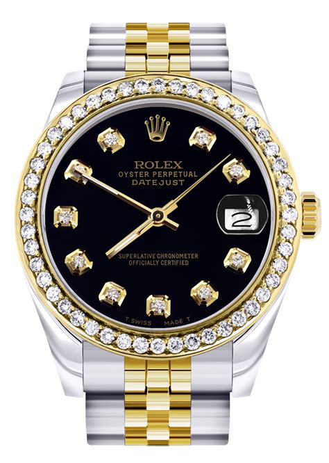 rolex black diamond watch|Rolex watch with diamond bezel.